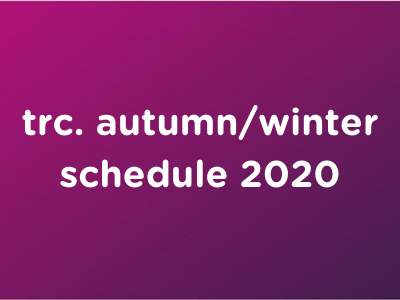 white text on purple background that reads trc autumn/winter schedule 2020