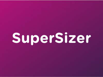 SuperSizer white logo on purple background