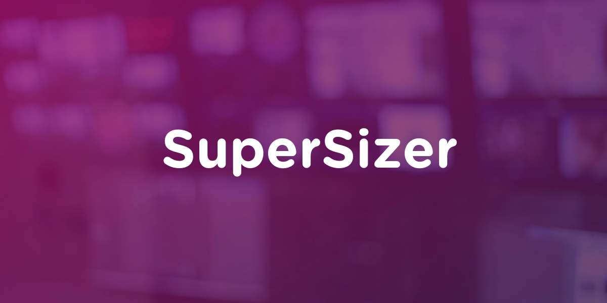 A tv room with a purple overlay with white text that reads SuperSizer