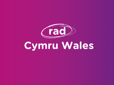 white text on pink and purple background that says rad Cymru Wales