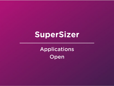 SuperSizer white logo on gradient purple background